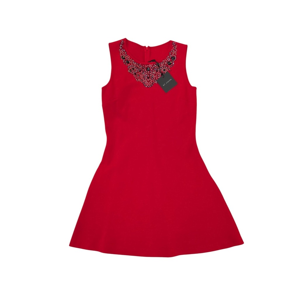 NWT St John A-Line Dress with Embellishments Size 2 in Red